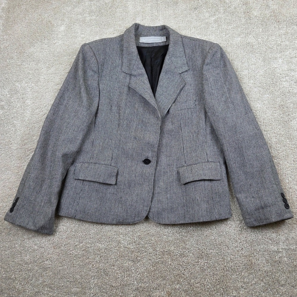 Evan-Picone Blazer Houndstooth Womens 12 Black White Vintage Jacket Made in‎ USA